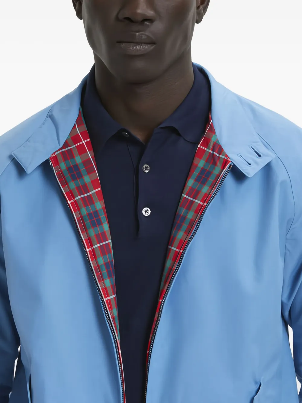 Baracuta Zip-front Plaid-lined Jacket In Blue