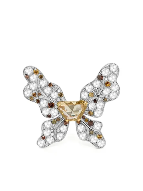 HYT Jewelry خاتم ذهب أبيض عيار 18 مرصع بألماس بتصميم فراشة