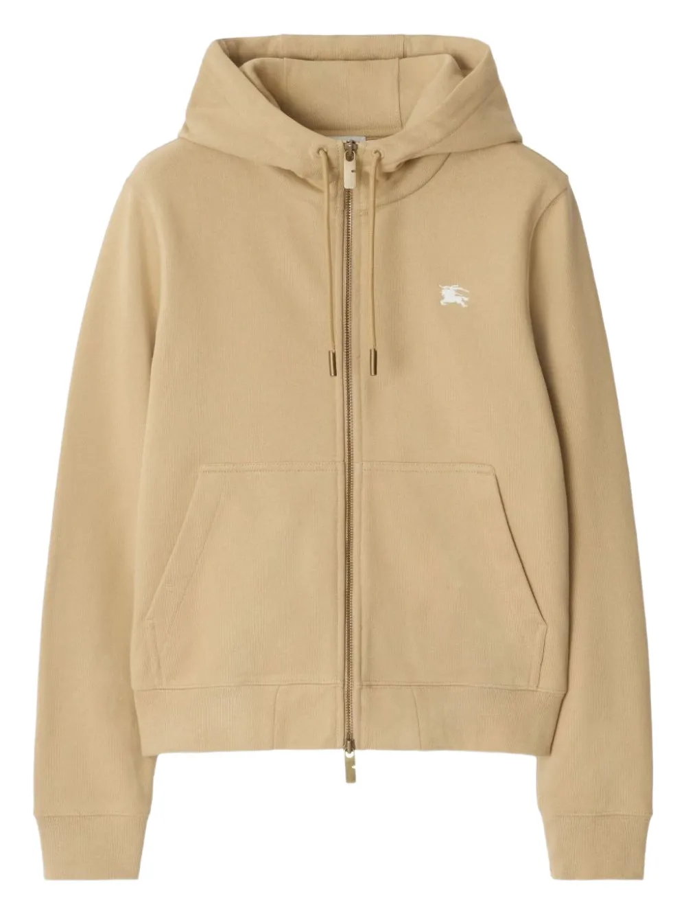 Burberry embroidered-logo zip-up hoodie Beige