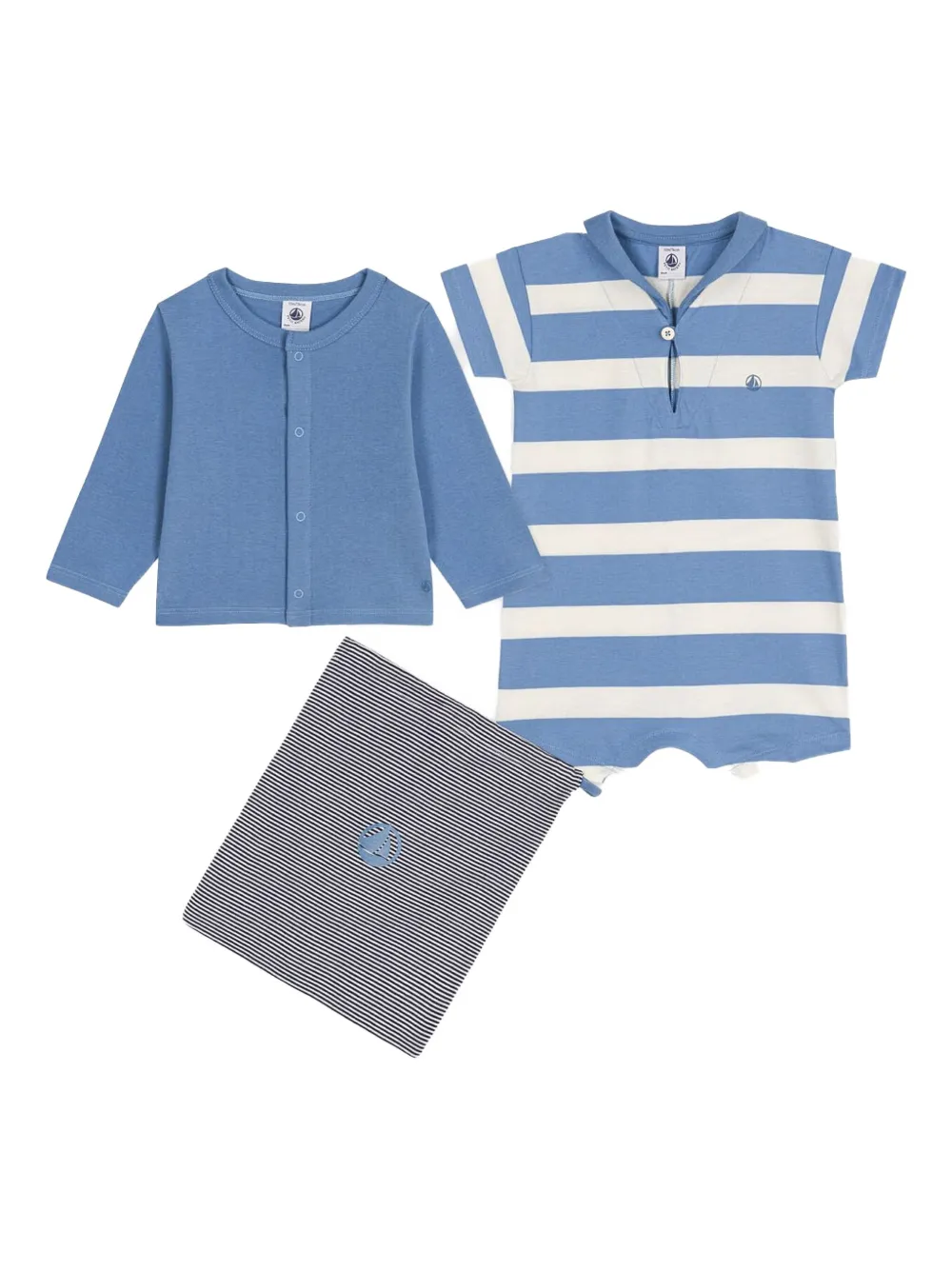 Petit Bateau striped romper (set of two) Blauw