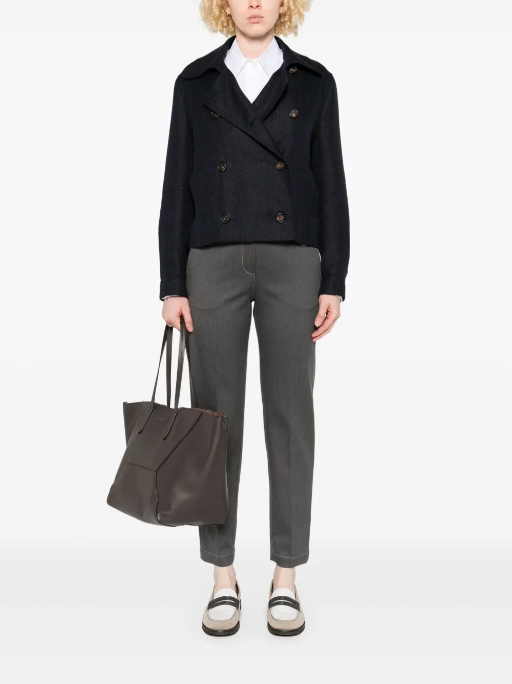 Brunello Cucinelli Broek met geborduurd logo - Grijs