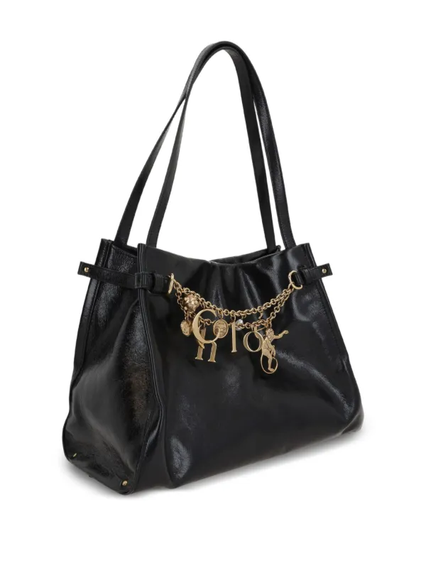 Chloé Charms Embellished Leather Tote Bag | Black | FARFETCH