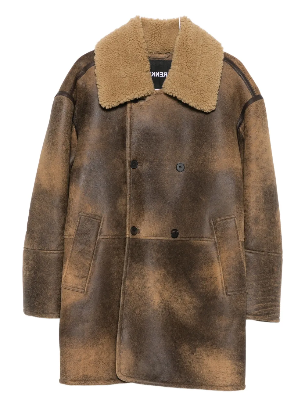 Frenken double-breasted shearling coat - Marrone
