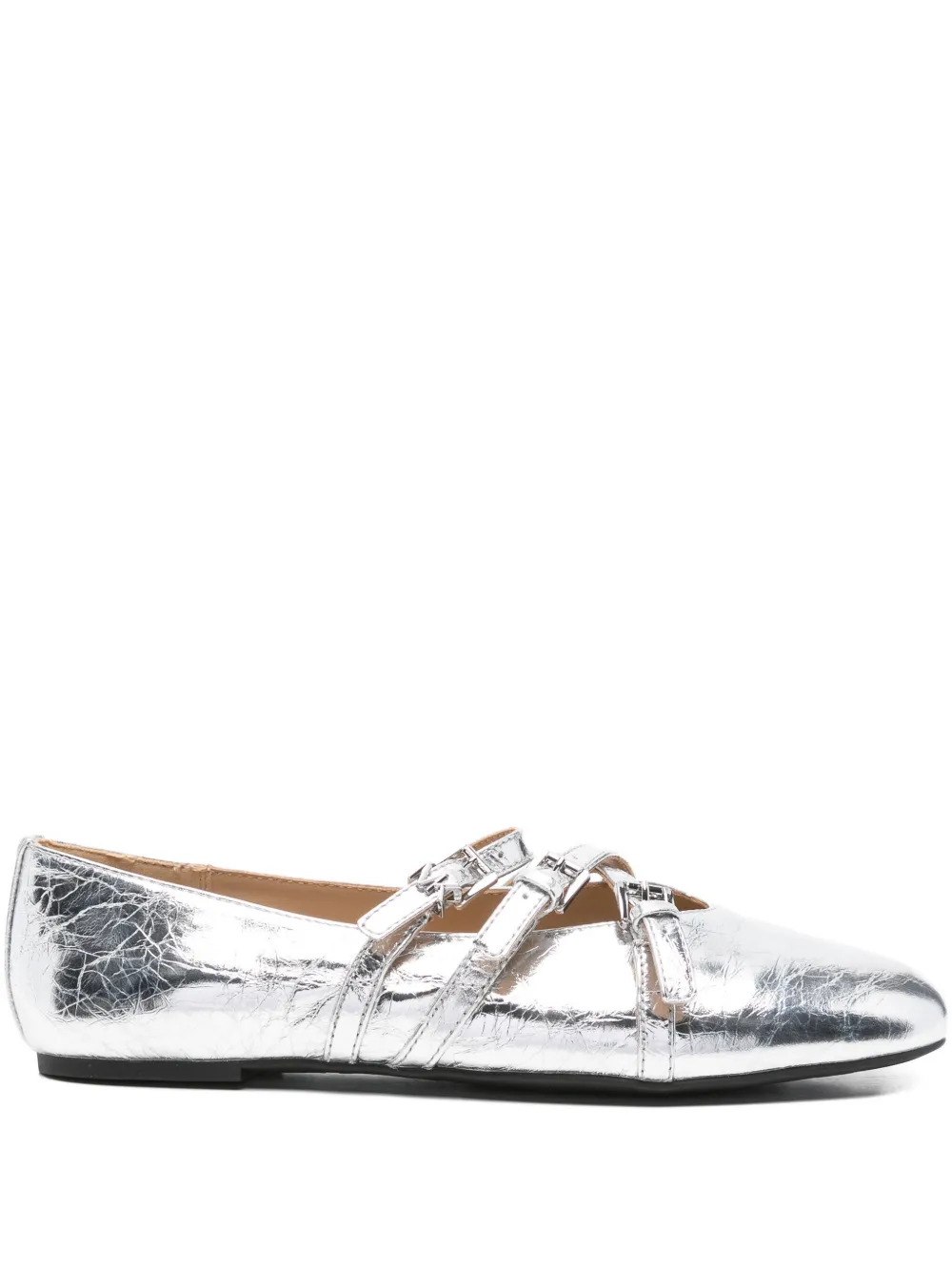 Michael Michael Kors Buckle-strap Ballet Flats In Silver