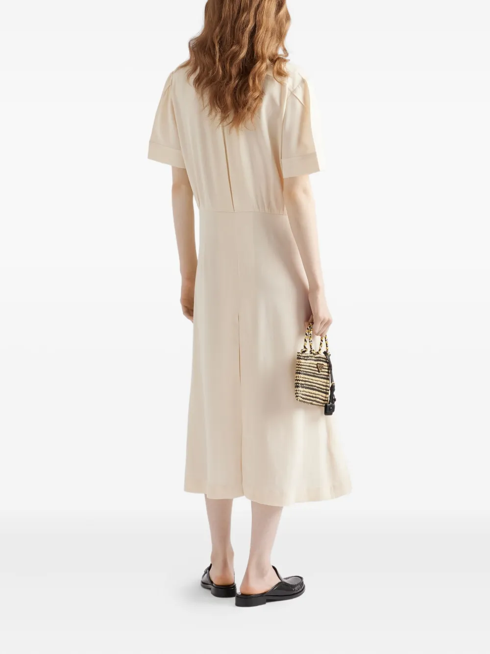 Prada Short-sleeve Belted Midi Shirtdress In Neutral