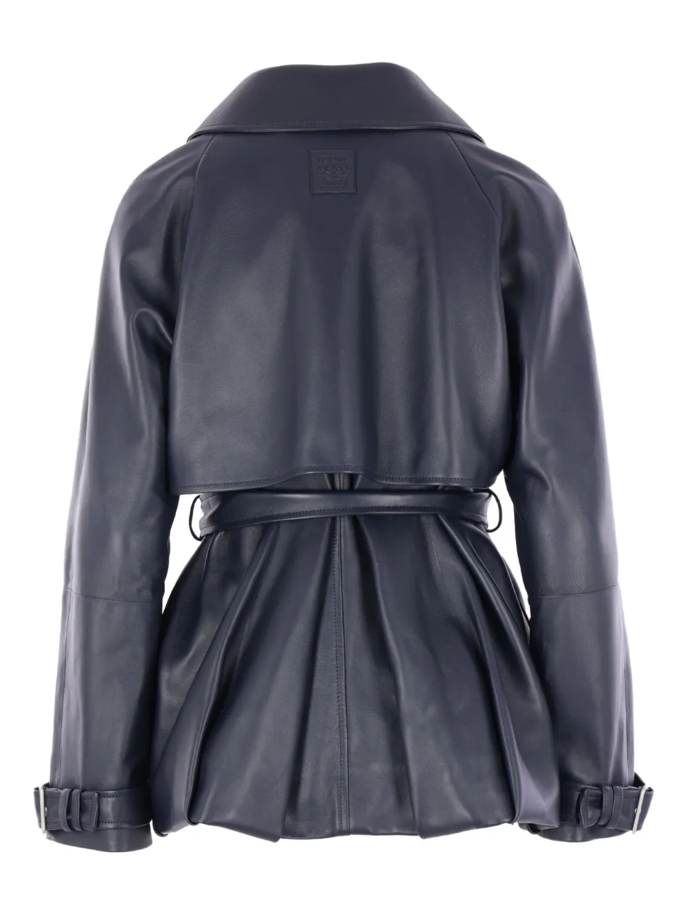 Loewe Belted Leather Jacket In Blue