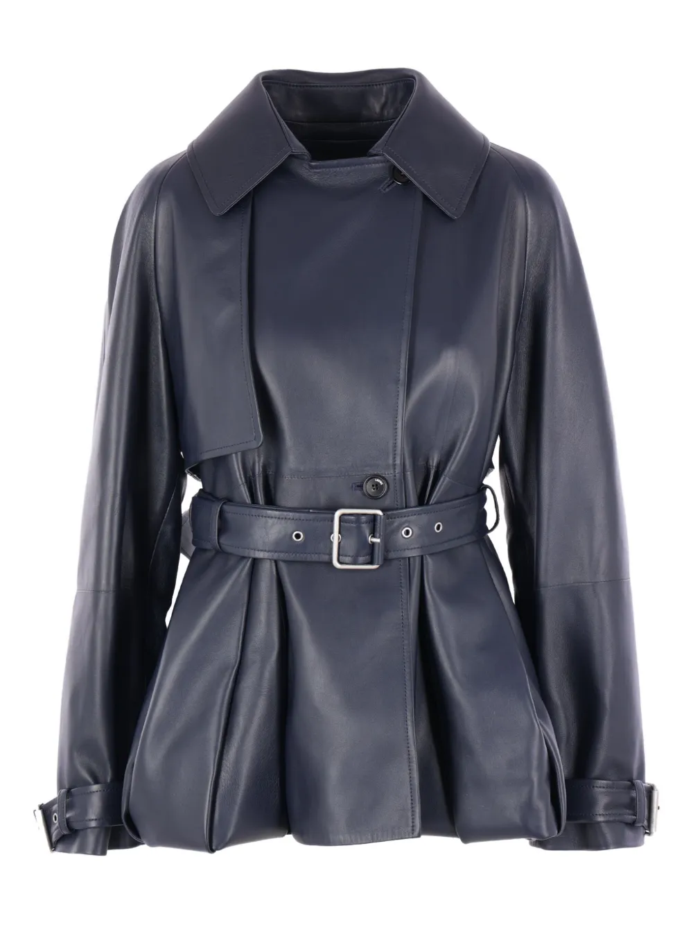 Loewe Belted Leather Jacket In Blue