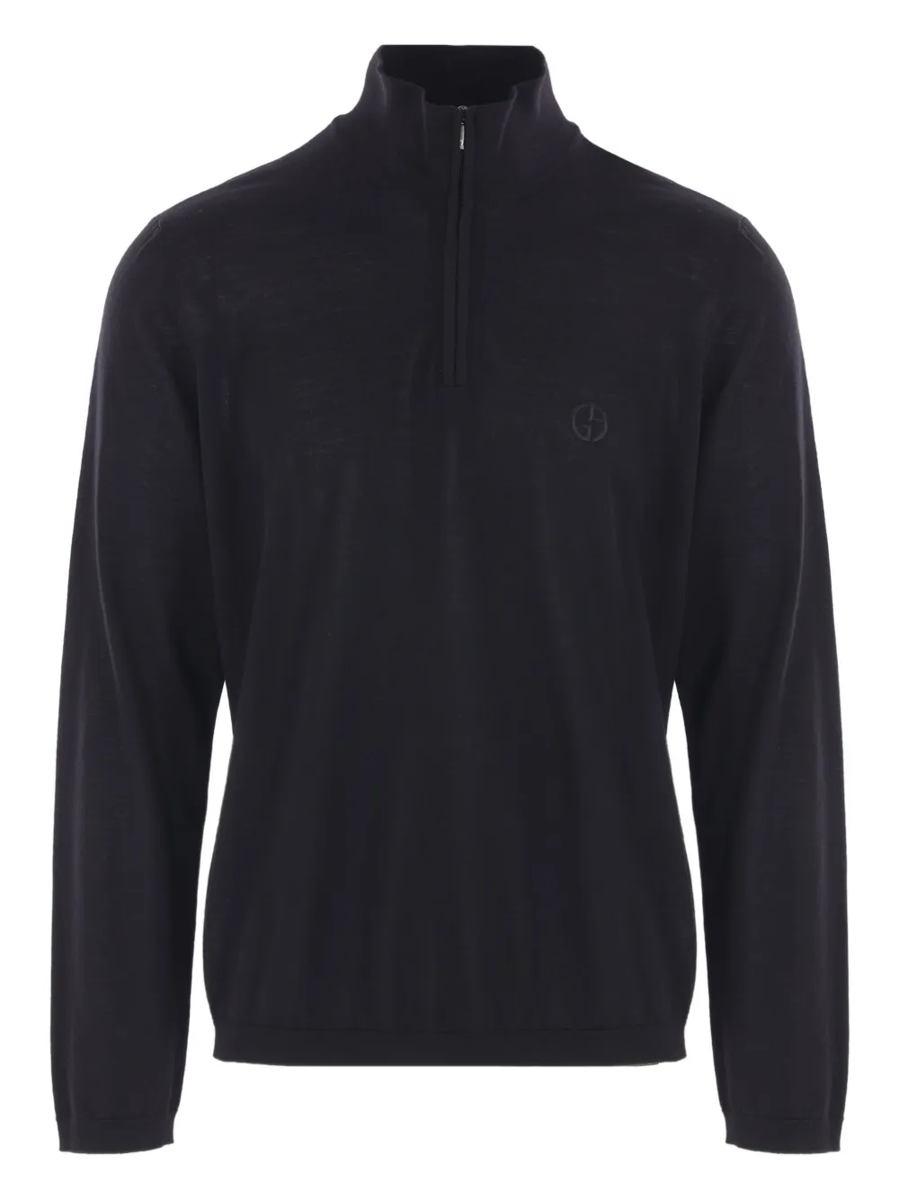 Giorgio Armani half-zip embroidered logo sweater Zwart