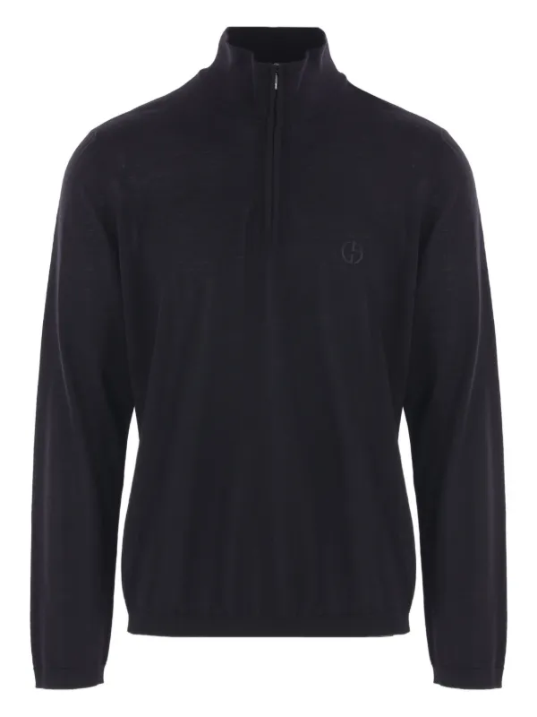 Giorgio Armani half-zip Embroidered Logo Sweater Black FARFETCH IN
