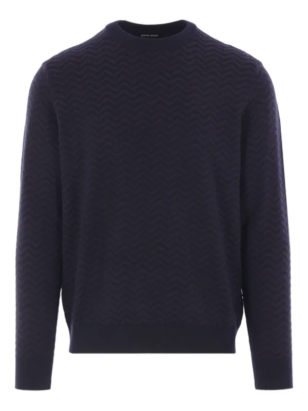 Giorgio Armani chevron-pattern Wool Sweater Blue FARFETCH IN