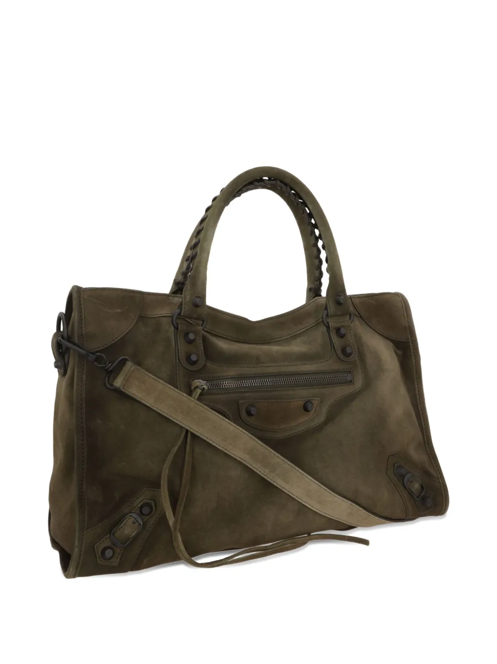 Balenciaga Le City medium suède shopper met gevlochten handgreep Brown