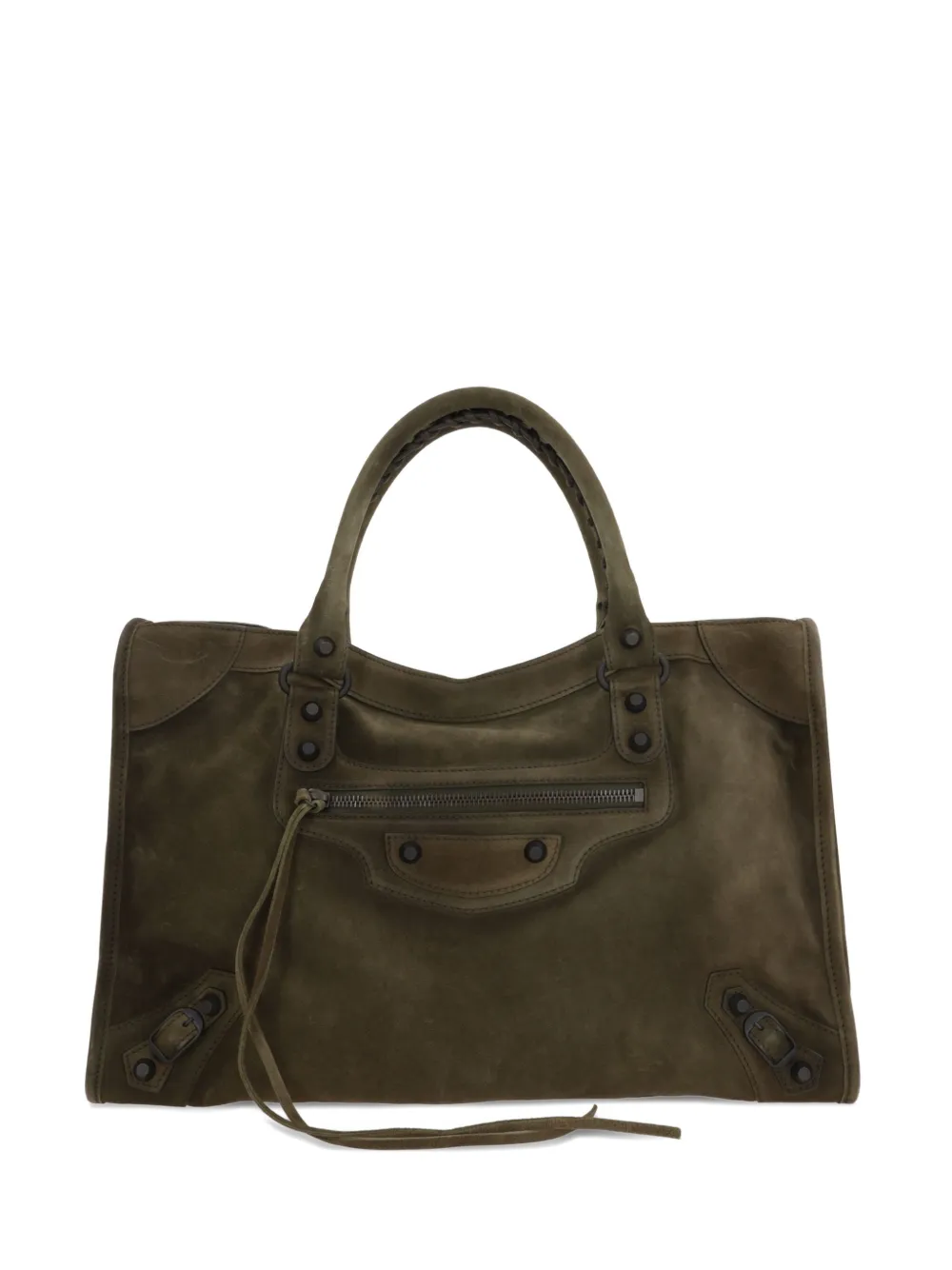 Balenciaga Medium Le City Braided-handle Suede Tote Bag In Brown