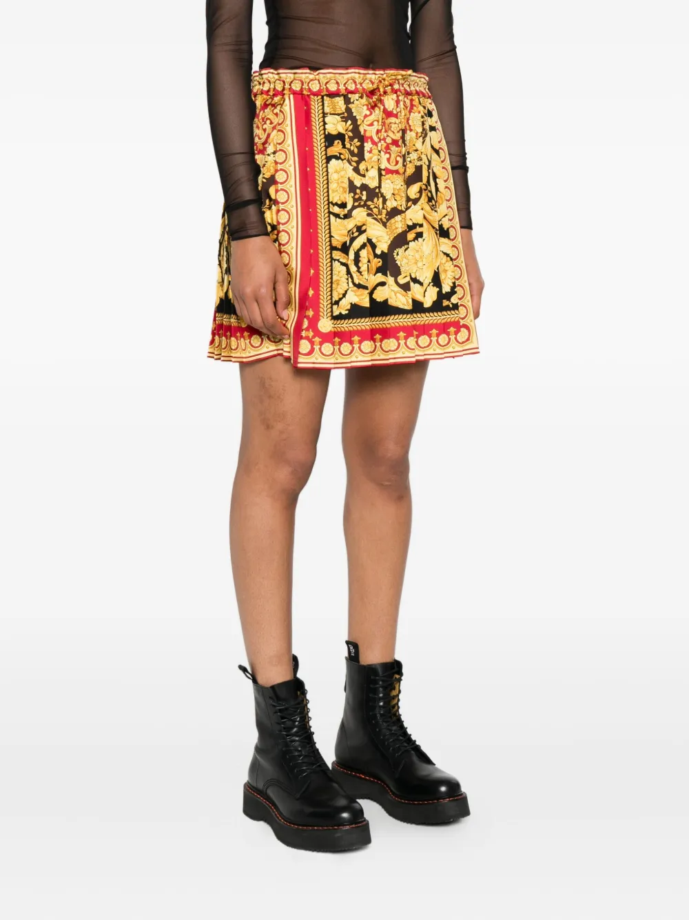 Versace Barocco-print pleated mini skirt Zwart