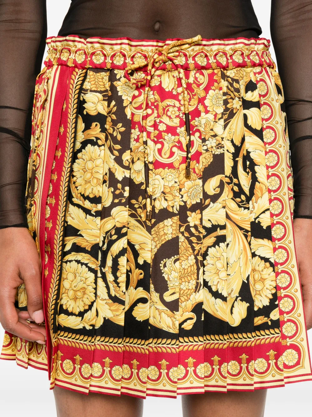 Versace Barocco-print pleated mini skirt Zwart
