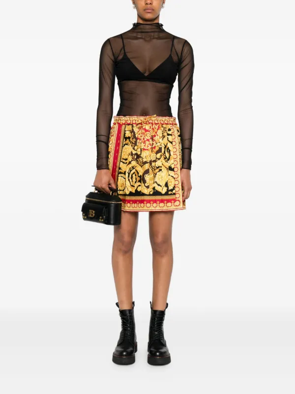Versace バロッコプリント プリーツミニスカート | ブラック