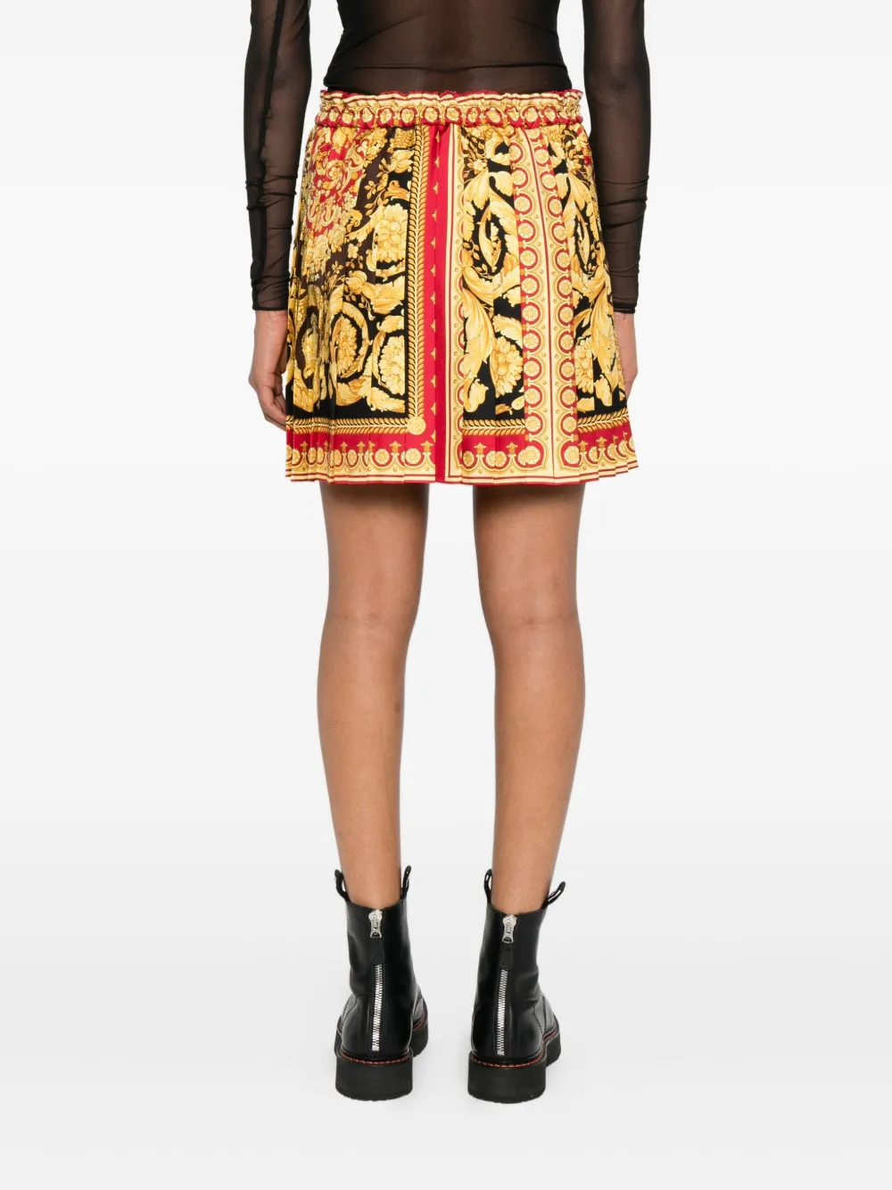 Versace Barocco-print pleated mini skirt Zwart