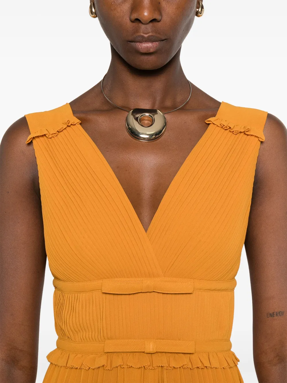Self-Portrait pleated lace-trimmed dress Oranje