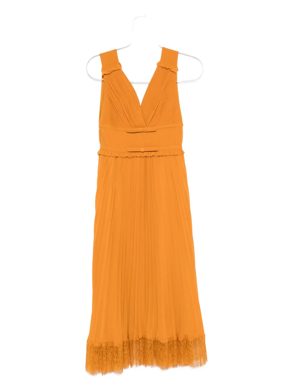 Self-Portrait pleated lace-trimmed dress Oranje