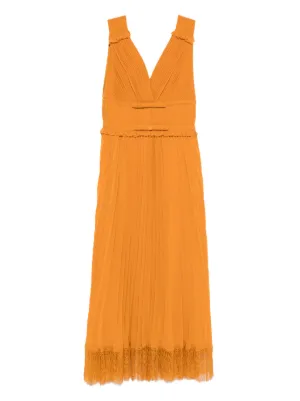 self portrait orange pleated dress Women's Self-Portrait Maxi Dress M Pink Orange Geometric Pleated