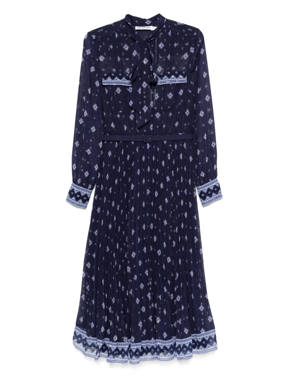 Self-Portrait Midi-jurk met bloemenprint Blauw