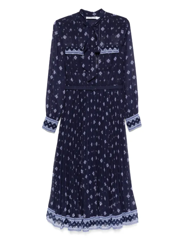 Self-Portrait Printed Chiffon Midi Dress in Blue