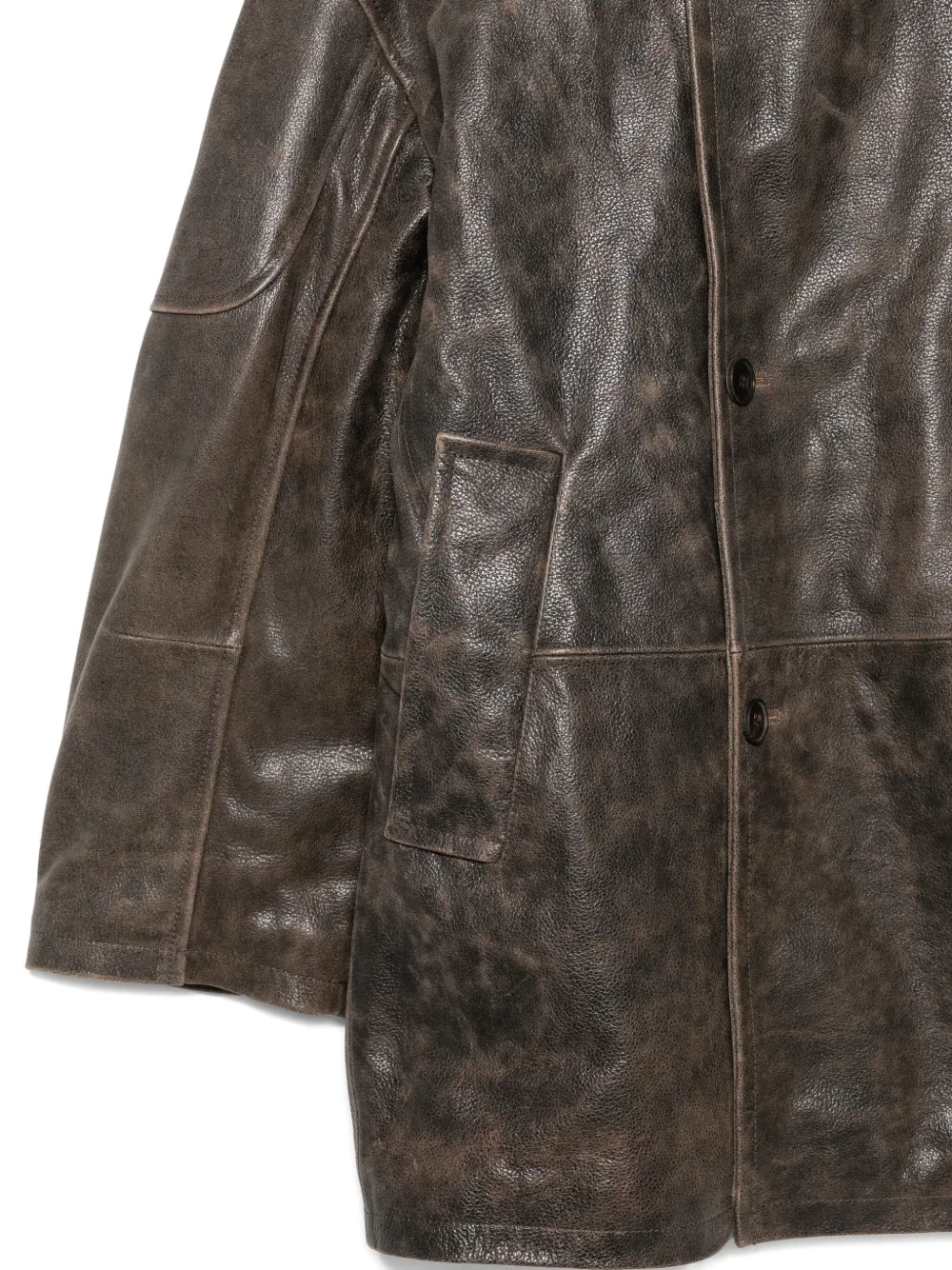  Frenken Double-breasted Leather Coat - Brown 