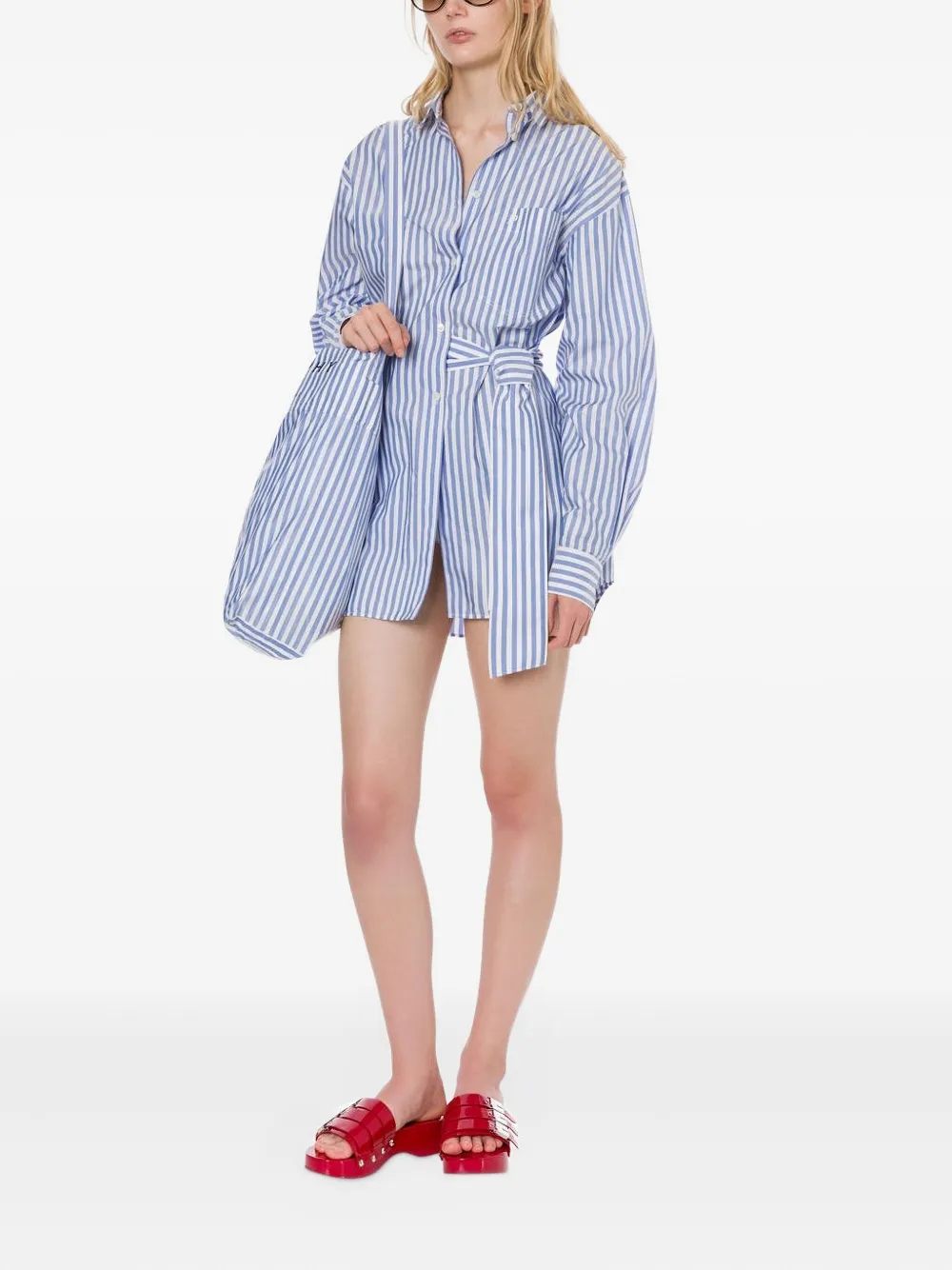 Philosophy Di Lorenzo Serafini striped belted shirt dress Blauw