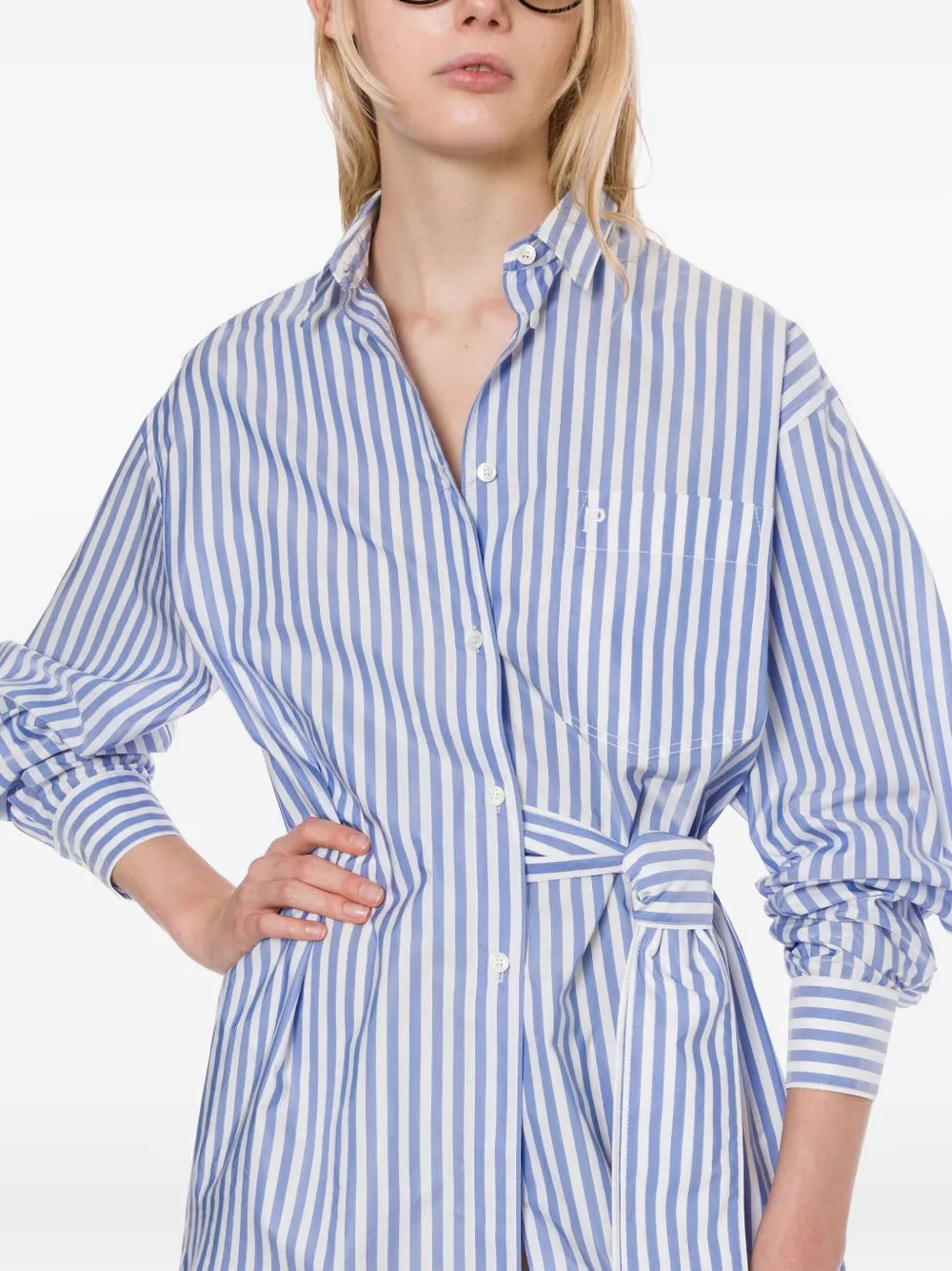 Philosophy Di Lorenzo Serafini Striped Belted Shirt Dress In Blue