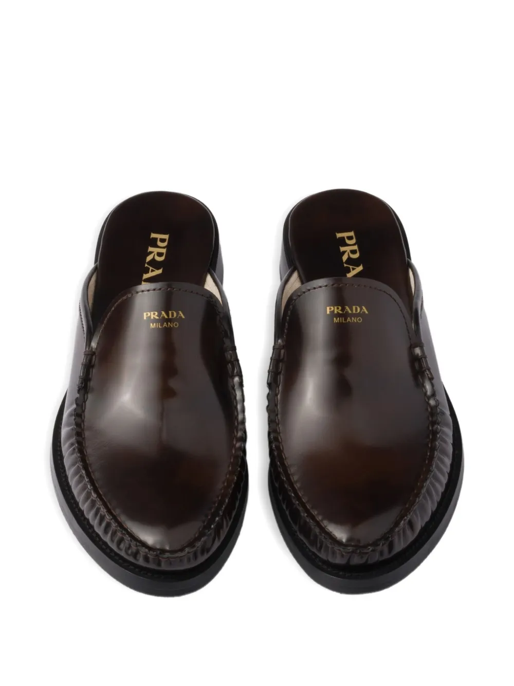 Prada Leren muiltjes met logoplakkaat Bruin