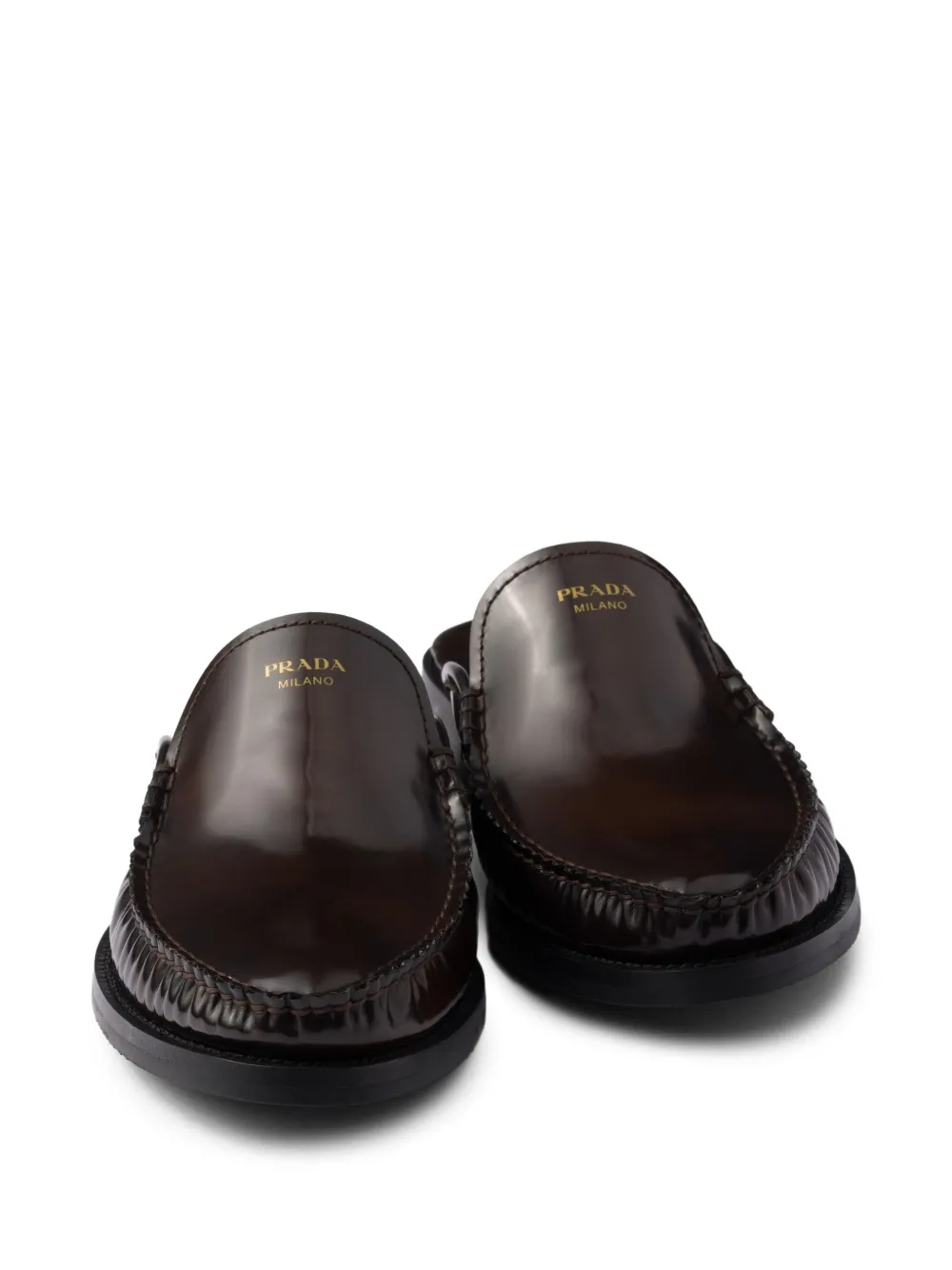 Prada Leren muiltjes met logoplakkaat Bruin