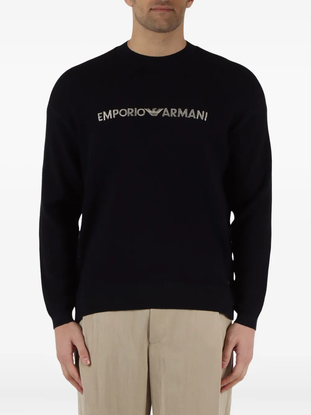 Emporio Armani logo side-slits sweater - Blauw