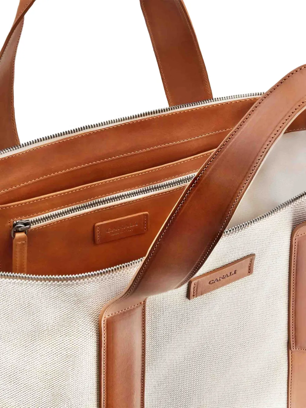 Canali Shopper met leren afwerking Beige
