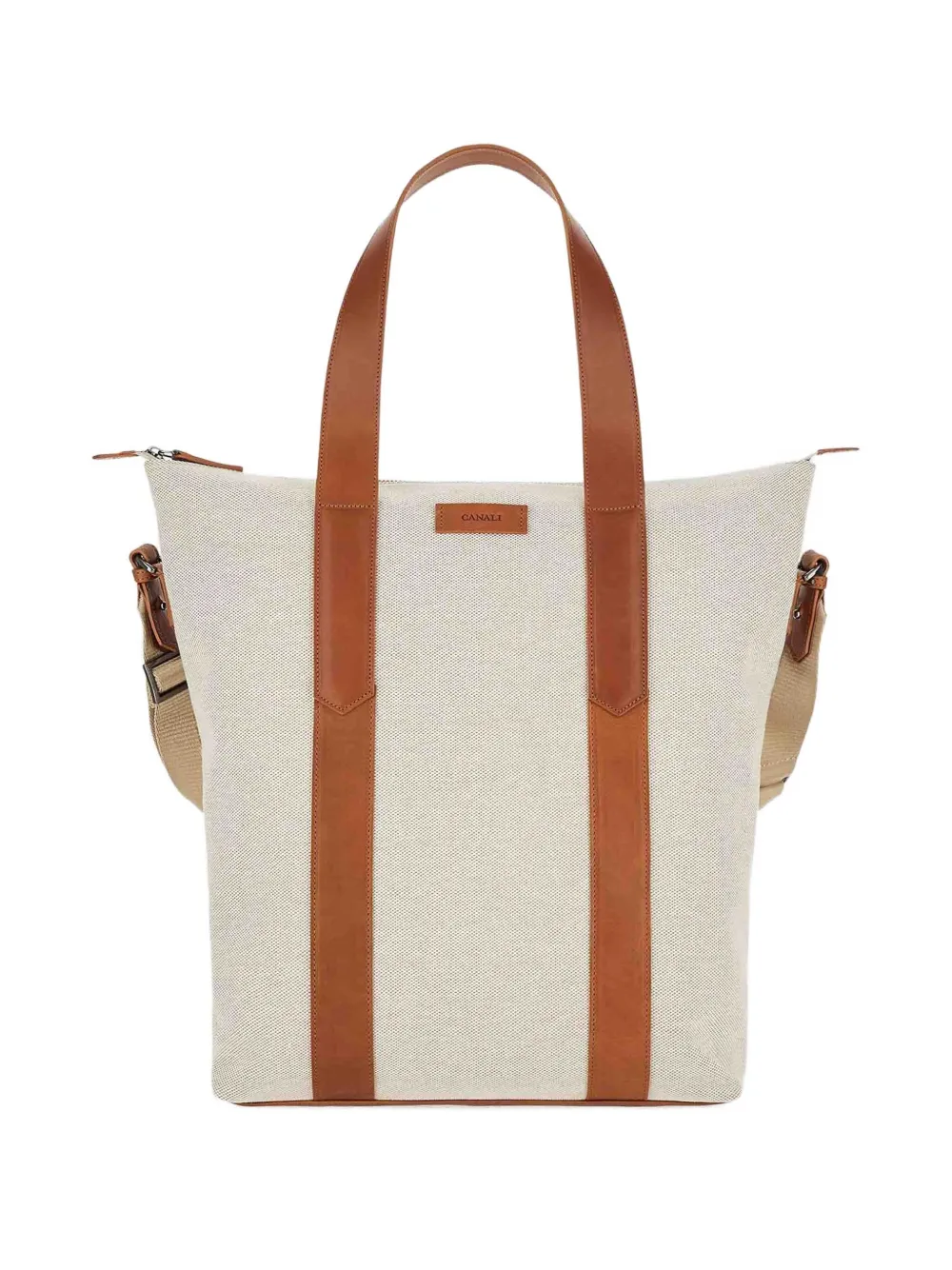 Canali leather-trimmed tote bag Beige