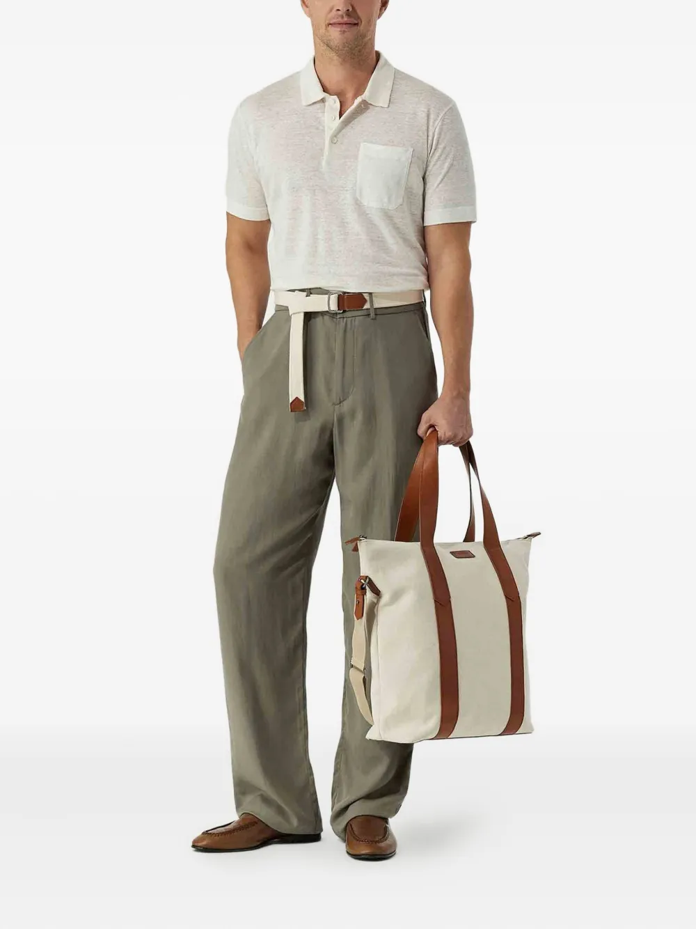 Canali Shopper met leren afwerking Beige