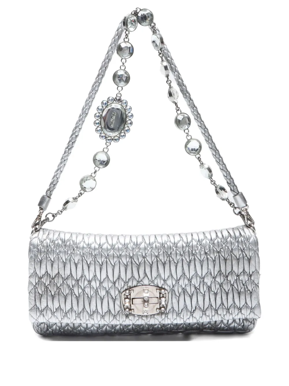 Pre-owned Miu Miu 2010s Matelasse Crystal Shoulder Bag