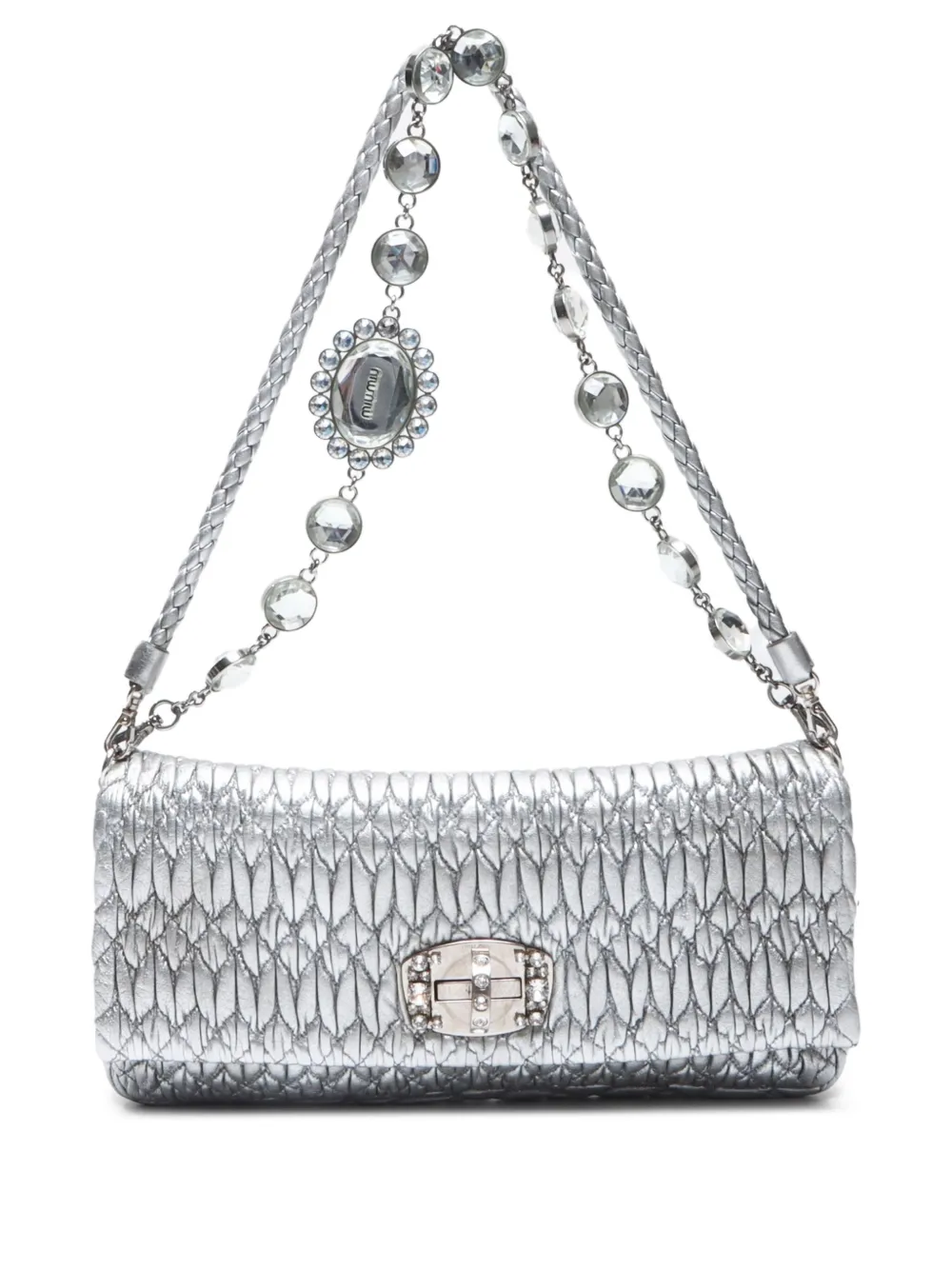 Miu Miu Pre-Owned 2010s matelasse crystal shoulder bag | plateado | Image 1