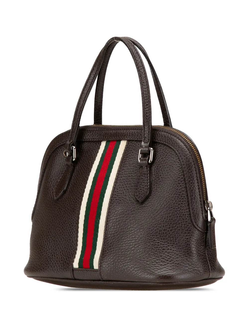 Pre-owned Gucci 2000-2015 Mini Leather Web Dome Satchel In Brown