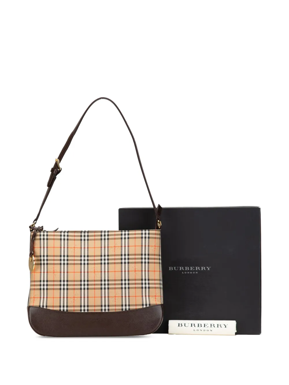Pre-owned Burberry 2000-2017 Haymarket Check Canvas Shoulder Bag In Brown