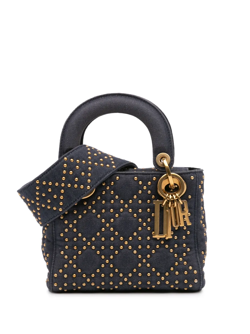 Christian Dior Pre-Owned 2017 Mini Denim Cannage Studded Supple Lady Christian Dior Pre-Owned 2017 Mini Denim Cannage Studded Supple Lady