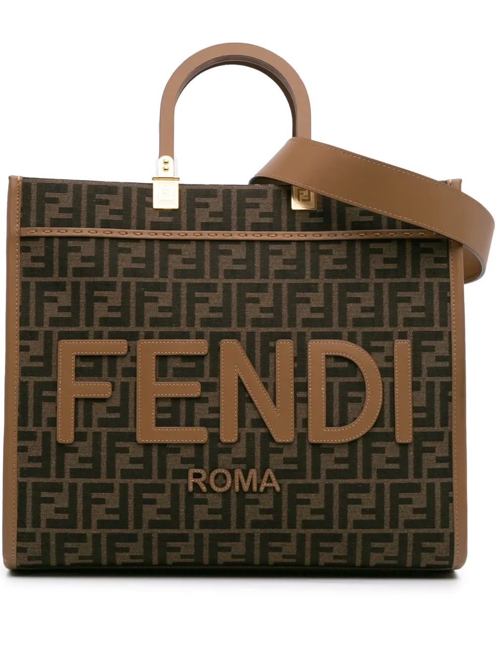 Fendi Pre-Owned 2010-2024 Medium Zucca Canvas Sunshine Shopper Tote satchel | Brown | Image 1