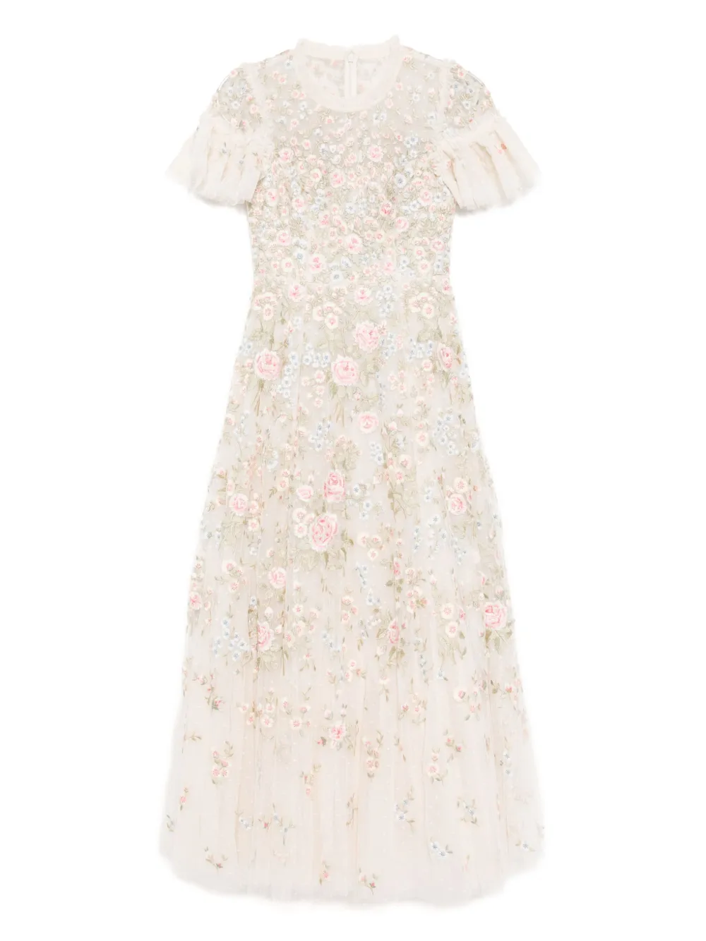 Needle & Thread floral embroidered dress Beige