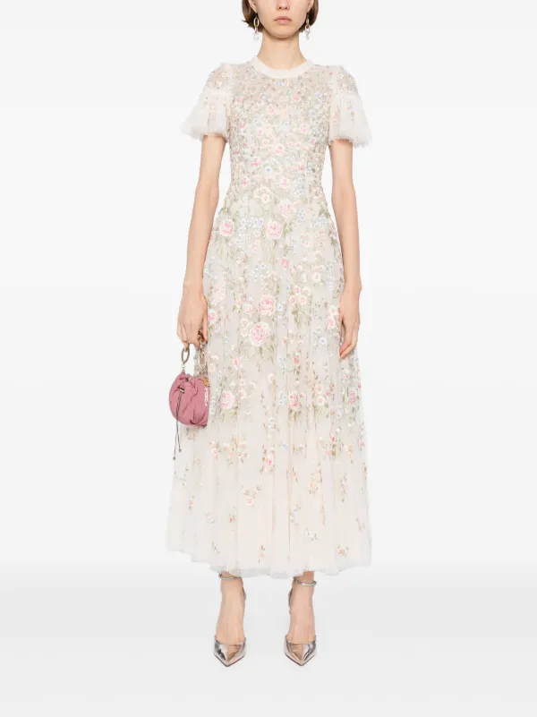 embroidered day dress Women's Sleeveless Embroidered Midi Skater Dress