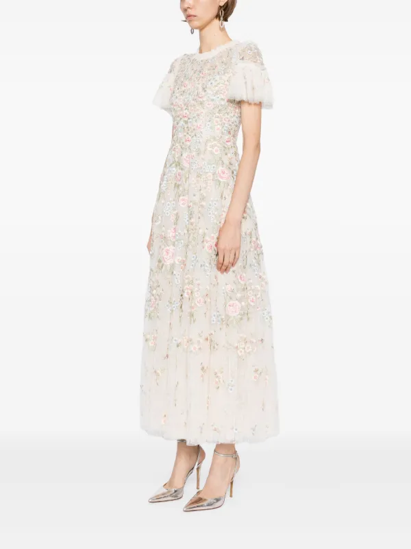 green emerald velvet dress Midsummer Lace Round Neck Gown