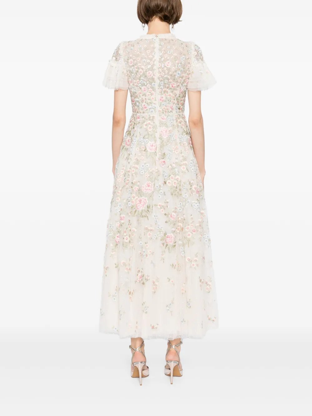 Needle & Thread Jurk met geborduurde bloemen Beige