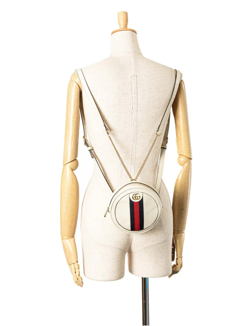 Pre-owned Gucci 2016-2024 Mini Leather Round Ophidia Backpack In White