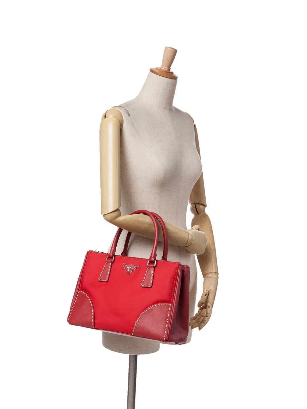 Prada Pre-Owned 2000-2024 Small Saffiano Trimmed Tessuto Hand Stitched Galleria Double Zip Tote satchel | Pre-Owned | Image 2