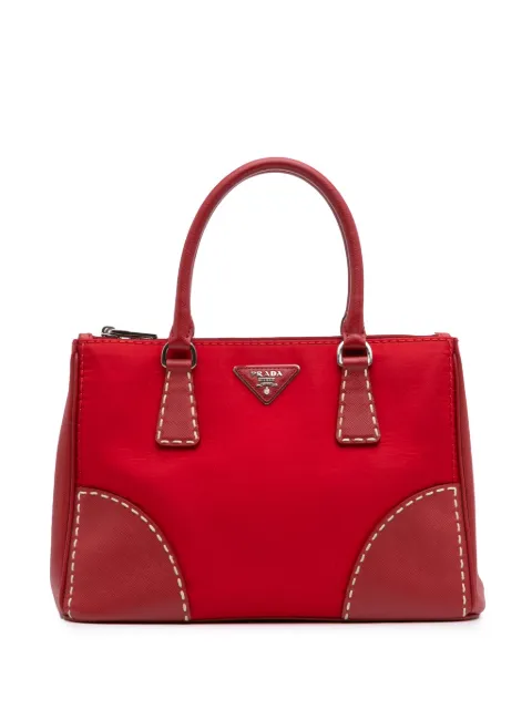 Prada Pre-Owned 2000-2024 kleine Tessuto Galleria Tote Satchel-Tasche mit Saffiano-Besatz und Stickerei