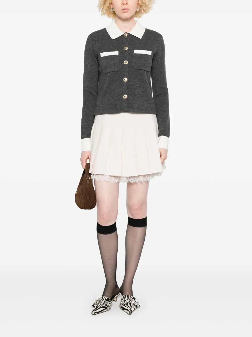 Self-Portrait Mini-rok met kanten detail - Beige