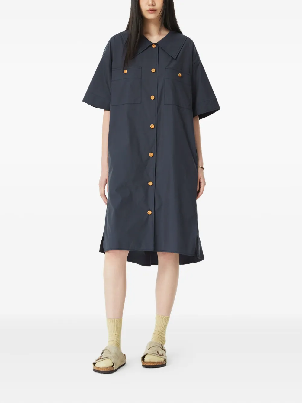 STUDIO TOMBOY Mini-blousejurk met geplooide zak Blauw