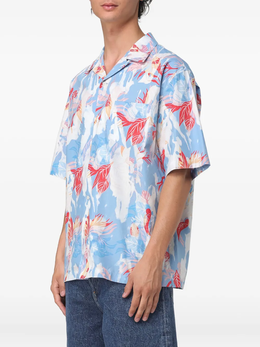 Alexander McQueen Hawaiiaans katoenen overhemd met bloemenprint Blauw